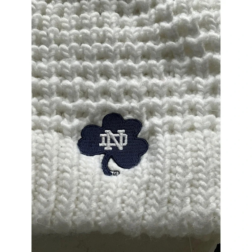 Notre Dame Fighting Irish White Knit Pom Beanie‎ Hat LogoFit Shamrock ND OSFM - Picture 2 of 4